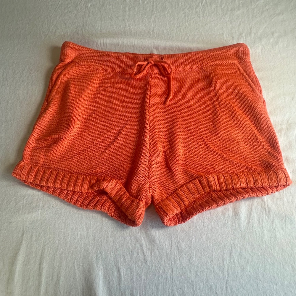 New 525 America Women's Orange Knit Drawstring Shorts Summertime Size Large